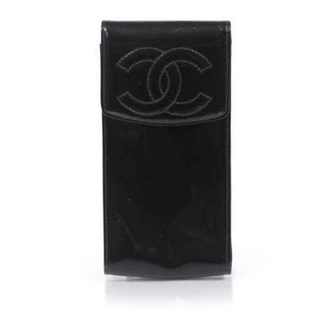 CHANEL Patent Cell Phone Case Black 21261 